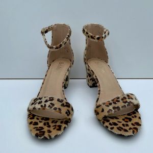 New Bella Marie Leopard Pony Hair Ankle Strap Sandals - Size 9